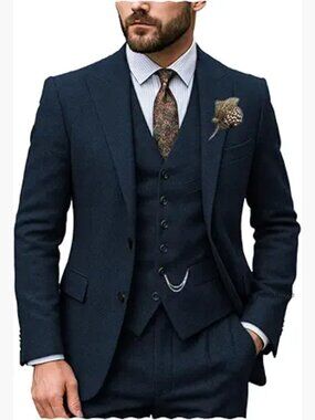 Men's 3-Piece Suit Set Regular Fit Wool Tweed Wedding Prom Business